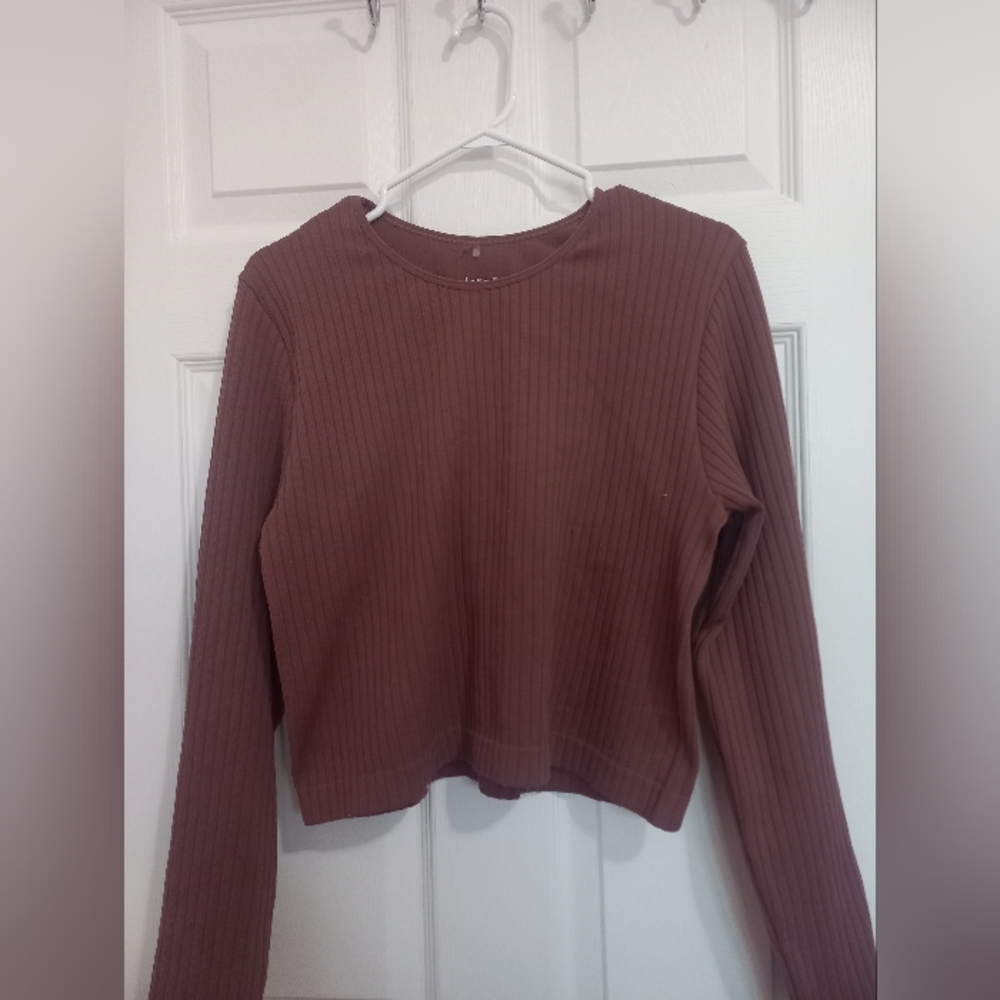 3/15 Ribbed Long Sleeve Top - Brown